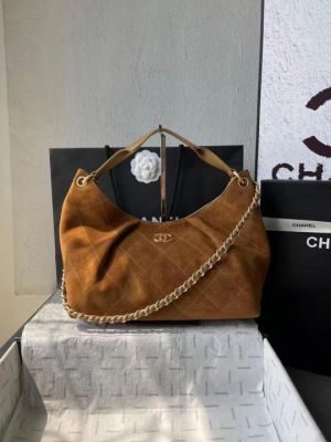 Chanell CB Noir Ligne Elancee Shoulder Maxi Bag Suede Brown With Original Carry Bag Dustcover Tags C8323