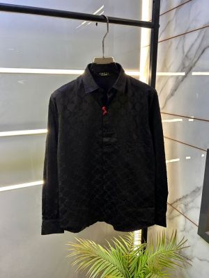 Gucc i Imported Monogram Allover Premium Black Shirt With Brand Box Packing and Carry bag F3222-BL