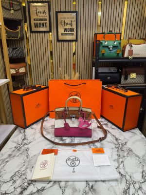 Herme_s Limited Edition Cokorblock Brikin Leather Top Handle Bag With Crossbody Strap Including Box And Carry Bag