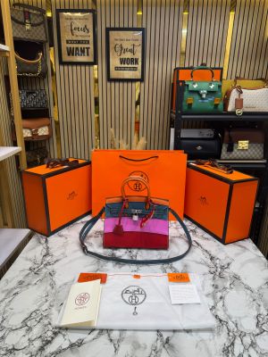 Herme_s Limited Edition Cokorblock Brikin Leather Top Handle Bag With Crossbody Strap Including Box And Carry Bag