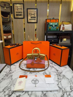 Herme_s Limited Edition Cokorblock Brikin Leather Top Handle Bag With Crossbody Strap Including Box And Carry Bag
