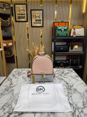 Michael Kor_s Rhea Signature Two Tone Monogram Backpack With Double Zip Compartments (13003)