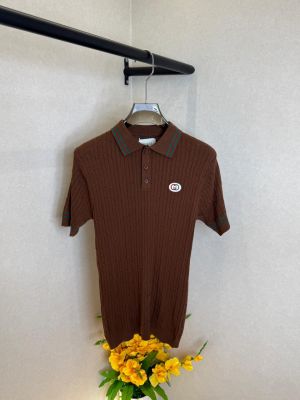 Gucc i Brown knitted Polo Super Premium Collar Neck T-shirt F3594-BR