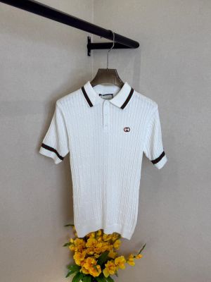 Gucc i White knitted Polo Super Premium Collar Neck T-shirt F3594-WH