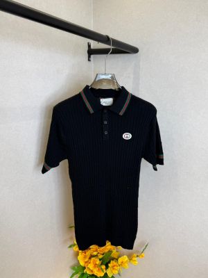 Gucc i Black knitted Polo Super Premium Collar Neck T-shirt F3594-BL