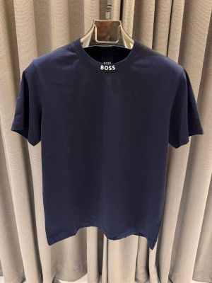 Boss Chinese Collar Round Neck T-shirt Navy Blue 