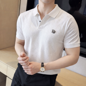 Christian Dio_r Chest Logo Full Monogram Polo T-shirt White
