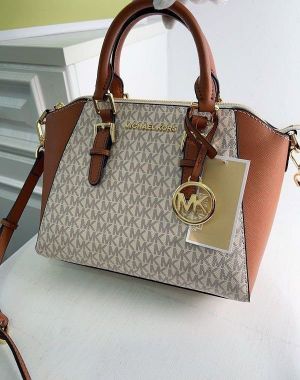 Michae-l kors seinna medium satchel bag with dust bag((M3015-biege-brown)
