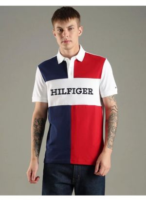 Tommy Hilfige r White Premium Cotton Lycra Pique fabric Polo Tshirt with Front Design and Embroidered Logo 4369