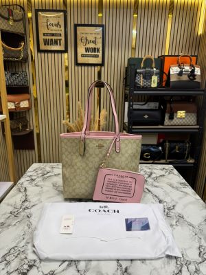 Coac_h City Tote Signature Canvas Tote Bag Including Pouch And Dust Bag (Pink) (8020)