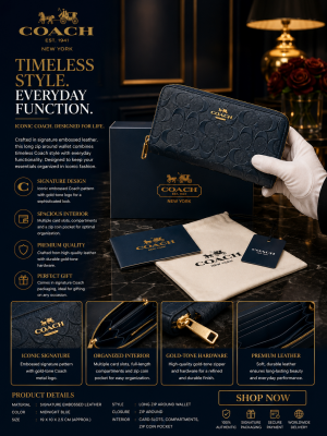 COAC.H BLACK LONG ZIP WALLET PREMIUM WITH OG BOX PACKING