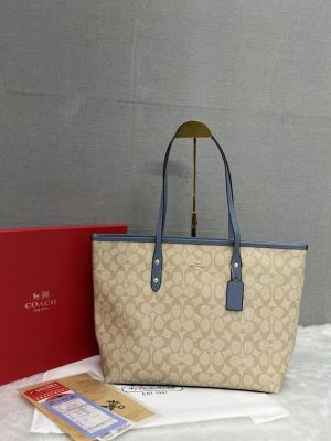 Coachh_Signature_City_Tote_Bag_With_OG_Red_Box_(55398_Apricot_Blue)