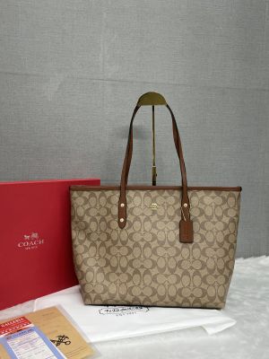 Coachh_Signature_City_Tote_Bag_With_OG_Red_Box_(55398_Caramel)