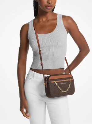 Michaell Kors Jet Set 10399 Coffee Front Zip Camera Crossbody With Original Box & Dust Cover Coffee Brown 