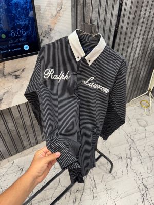 RL POLO PURE LINEN FABRIC BLACK FRONT AND BACK EMBOSSED SHIRTS MR398