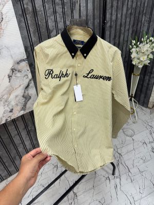 RL POLO PURE LINEN FABRIC YELLOW FRONT AND BACK EMBOSSED SHIRTS MR398