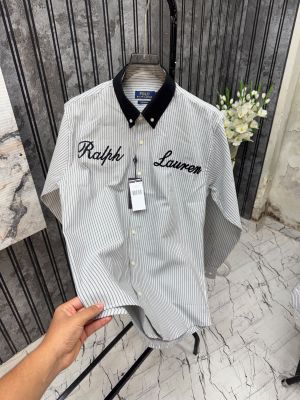 RL POLO PURE LINEN FABRIC GREY FRONT AND BACK EMBOSSED SHIRTS MR398