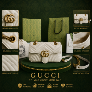 GUCC.I WHITE MARMONT PREMIUM WITH OG MAGNET BOX DUST BAG & CARRY BAG