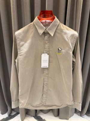 Coac_h Chest Logo Full Sleeves Denim Shirt Beige