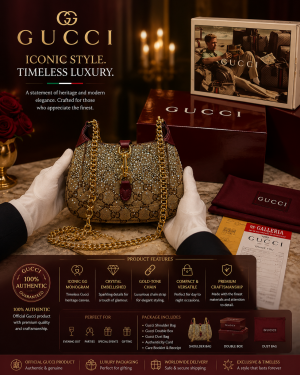 GUCC.I JACKIE RED NOTTE HAND BAG GG  MONOGRAM CYRSTAL EMBELLISED PREMIUM WTIH DOUBLE BOX PACKING