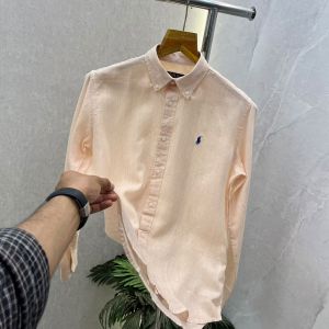 Ralp_h Lauren Stripes Linen Blend Peach Shirt 555