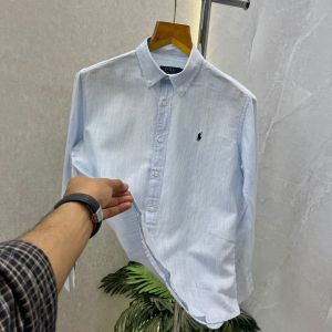 Ralp_h Lauren Stripes Linen Blend Sky Blue Shirt 555