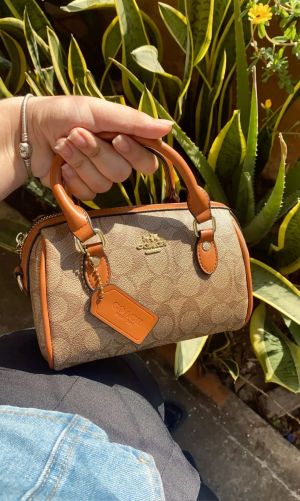 Coachh_ Rowan Mini Satchel in signature canvas features a distinctive tan monogram print and leather trim Bag with Box premium quality