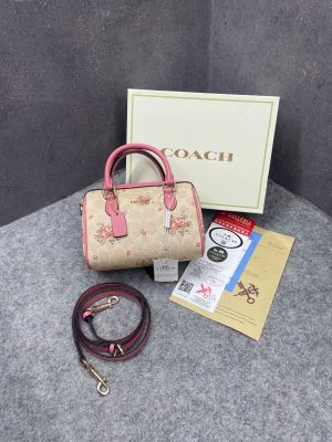 Coachh Rowan Satchel Signature Coated Canvas Floral Print in Vibrant Pink Leather With OG Box & Dust Cover Pink