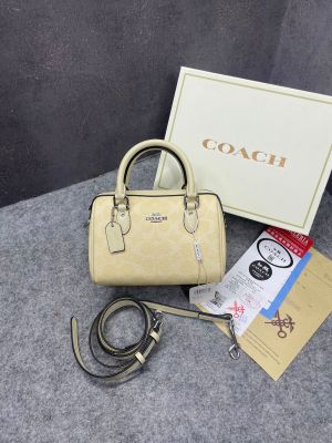 Coachh Rowan Satchel Signature Coated Canvas Vibrant Yellow Leather With OG Box & Dust Cover Yellow