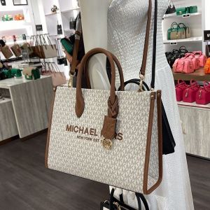 Michael_Kor_s Mirella East West Medium Tote Pearl beige brown MK Signature 88