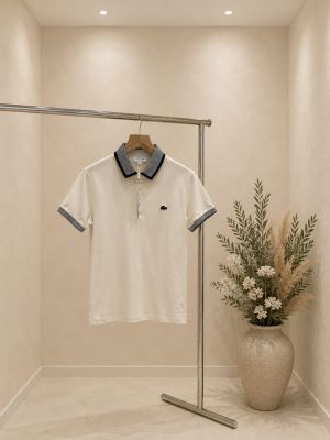Lacost e Beige Premium Cotton Lycra Pique fabric Polo Tshirt with Collar Design With Embroidery Logo 4319
