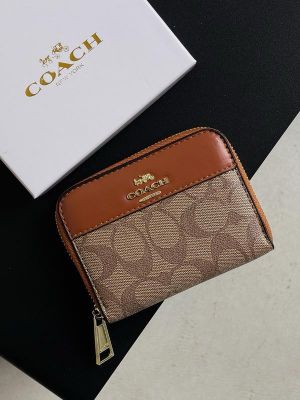 Coac_h Signature Monogram Zip-around Mini Wallet With Box (Tan) (AAAD310)
