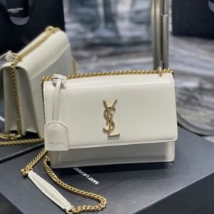 Saintt_Laurent_ bag features a prominent gold-tone YSL plaque and is packaged in its original box premium quality