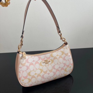 Coachh_ Teri shoulder bag in the Pretty Signature Canvas pattern featured in the GoldChalkPink colorway Bag with box premium quality