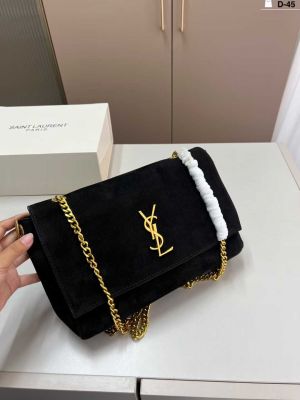 YSL Saint Laurent Kate Reversible Suede Shoulder Bag With OG Magnetic Box & Dust Bag (Black - 1187)