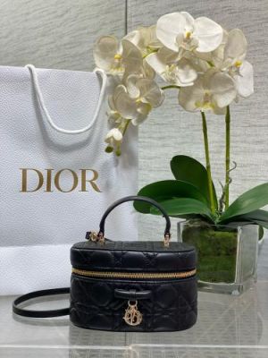 Diorr_ Mini Vanity case crafted from Black  lambskin with distinctive Cannage stitching and featuring a signature D.I.O.R. charm Bag with box premium quality