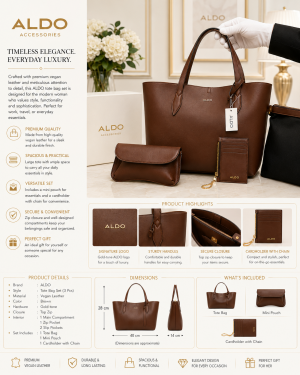 ALD.O 4 in 1 TOTE SET BROWN LEATHER PREMIUM WITH DUST BAG