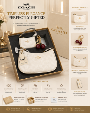 COAC.H TERI WHITE PREMIUM GIFT SET COMBO WITH MINI BAG - CHERRY CHARM & MINI WALLET WITH OG BOX PACKING