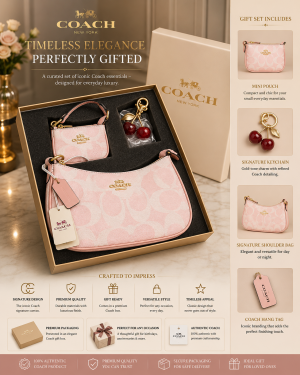 COAC.H TERI PINK PREMIUM GIFT SET COMBO WITH MINI BAG - CHERRY CHARM & MINI WALLET WITH OG BOX PACKING