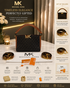 MICHAE.L KORS KARLIE BROWN MEDIUM LOGO SATCHEL PREMIUM WITH DUST BAG