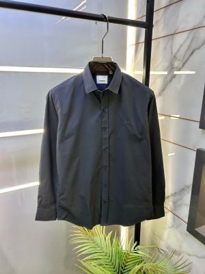 Burberr  Dark Grey Premium Oxford Lycra Shirt With Brand Box Packing And Carry Bag F3535-DGY