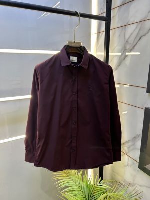 Burberr  Wine Premium Oxford Lycra Shirt With Brand Box Packing And Carry Bag F3535-WI