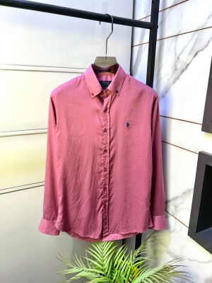 Ralp Lauren Linen Dark Pink Embroidery Logo Super Premium Shirt F5042-DPI