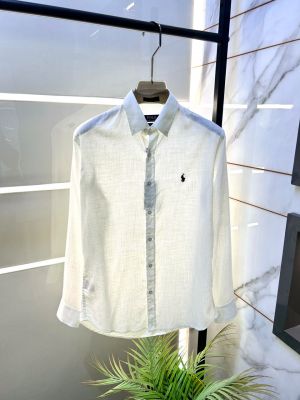 Ralp Lauren Linen White Embroidery Logo Super Premium Shirt F5042-WH