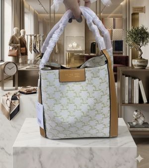 Celinee_ Small Cube Bag in Triomphe Canvas and natural calfskin Bag with Dust Cover premium quality