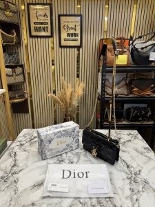 Dioxr Lady D Joy Style Cannage Lambskin Leather Chain Shoulder Bag (Black) (2804)