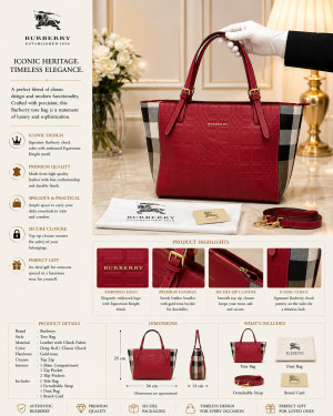BURBERRRY RED EMBOSSED HAND BAG PREMIUM WITH DUST BAG
