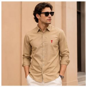 AMI PARIS BEIGE PREMIUM LOGO SHIRT