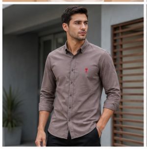 AMI PARIS BROWN  PREMIUM LOGO SHIRT