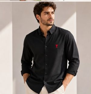 AMI PARIS BLACK RED PREMIUM LOGO SHIRT